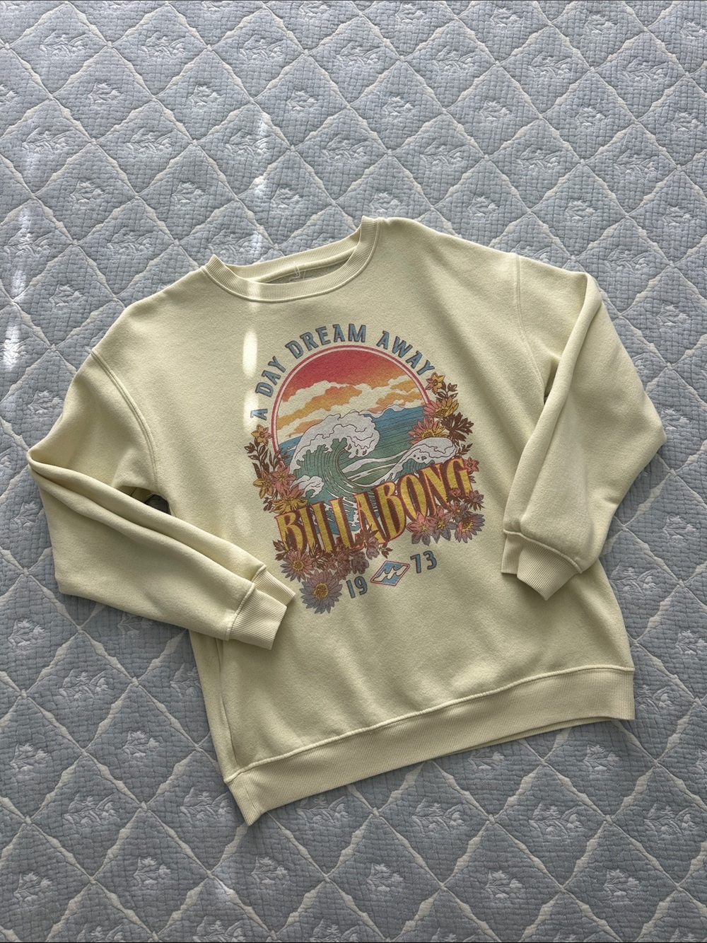 Billabong Pale Yellow Graphic Crew Sweatshirt with Vintage Surf Print